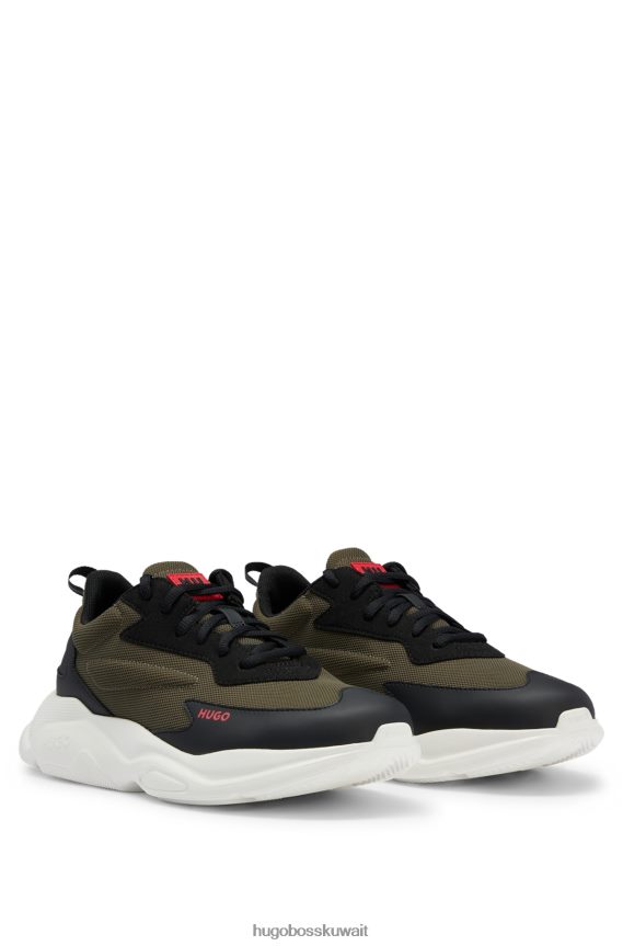 4TFNJN4898 أخضر غامق Hugo Boss حذاء رياضي باللون الأخضر الداكن مستوحى من رياضة الجري مصنوع من مواد مختلطة مع تفاصيل شعار هوغو