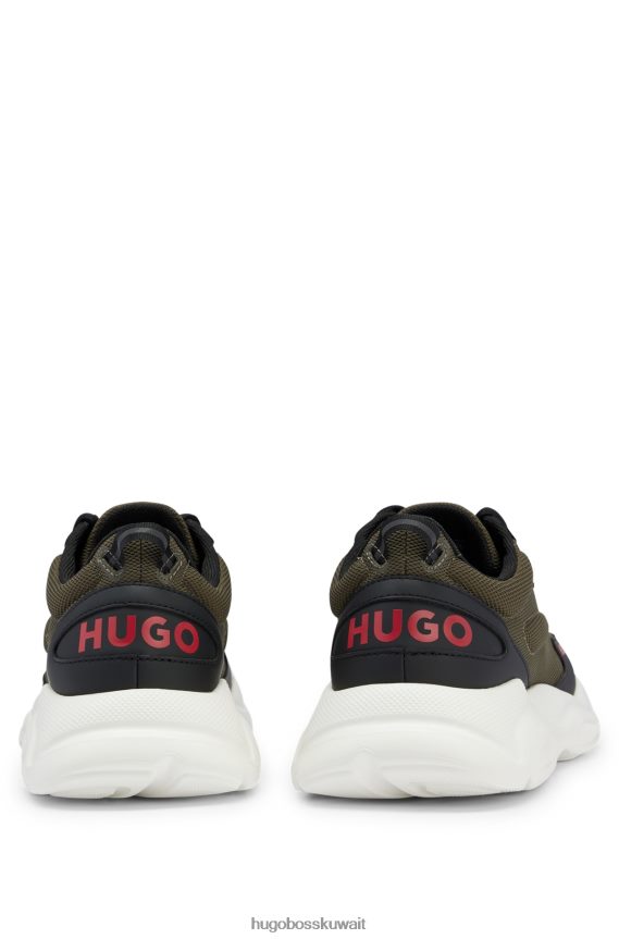 4TFNJN4898 أخضر غامق Hugo Boss حذاء رياضي باللون الأخضر الداكن مستوحى من رياضة الجري مصنوع من مواد مختلطة مع تفاصيل شعار هوغو