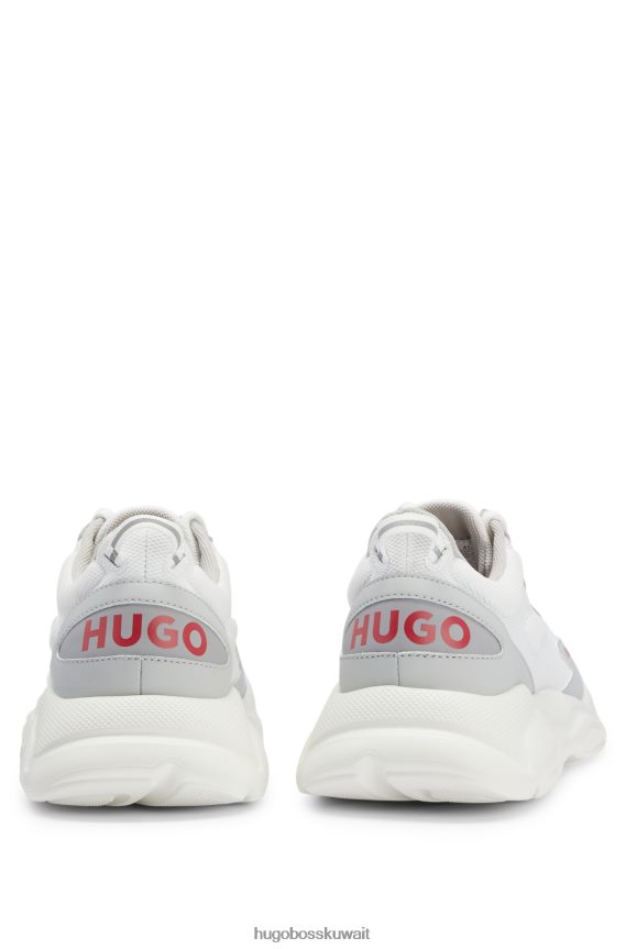 4TFNJN4899 أبيض Hugo Boss حذاء رياضي مستوحى من الجري مصنوع من مواد مختلطة مع تفاصيل الشعار باللون الأبيض