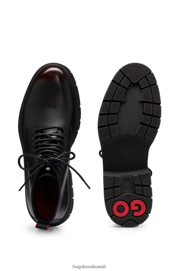 4TFNJN4901 أسود Hugo Boss حذاء نصف جلدي مع شعار emed وبطانة ناعمة