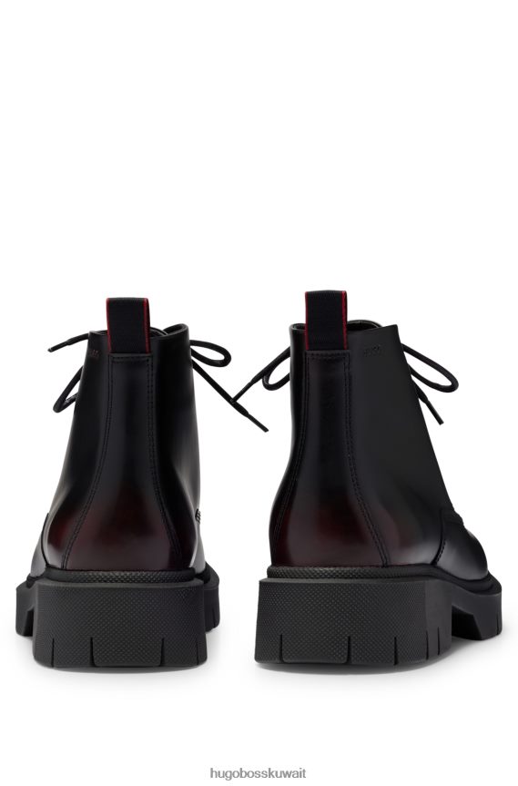 4TFNJN4901 أسود Hugo Boss حذاء نصف جلدي مع شعار emed وبطانة ناعمة