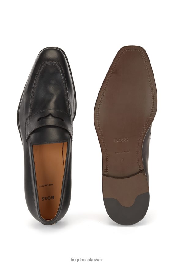 4TFNJN4902 بني غامق Hugo Boss حذاء لوفر من الجلد باللون البني الداكن من Hugo مصنوع في إيطاليا مع زخرفة مخططة مميزة