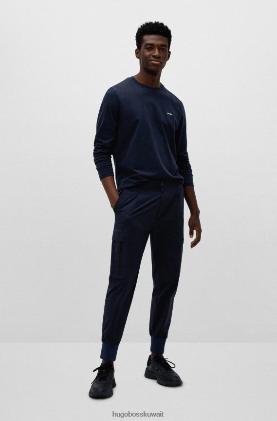 4TFNJN4905 أزرق غامق Hugo Boss حذاء رياضي هجين باللون الأزرق الداكن مع جلد مربوط وشبكة هوغو رياضية