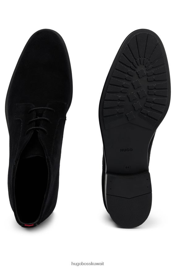 4TFNJN4907 أسود Hugo Boss حذاء صحراوي من جلد الغزال مع نعل مطاطي باللون الأسود