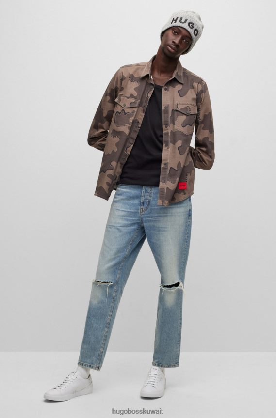 4TFNJN4908 أبيض Hugo Boss حذاء هيوغو أبيض منخفض من الجلد مع شعارات متباينة