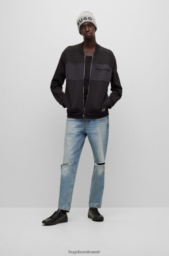 4TFNJN4909 أسود Hugo Boss حذاء رياضي هوغو أسود منخفض من الجلد مع شعارات متباينة