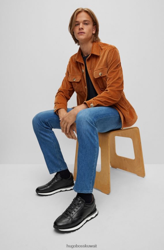 4TFNJN4911 أزرق غامق Hugo Boss حذاء رياضي برباط من الجلد الإيطالي مع تأثير مصقول باللون الأزرق الداكن