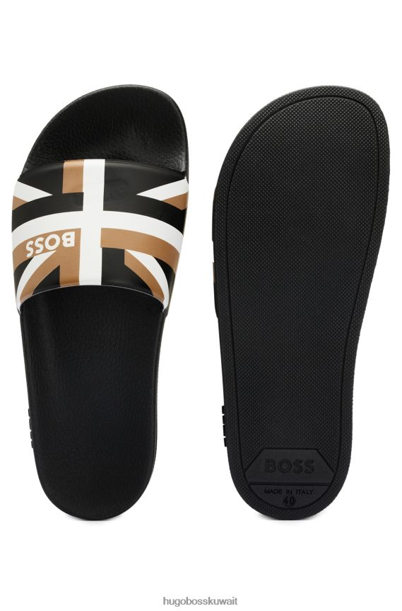 4TFNJN4912 الرمادي الداكن Hugo Boss شرائح باللون الرمادي الداكن مع حزام هوغو ذو العلامة التجارية Union-Jack