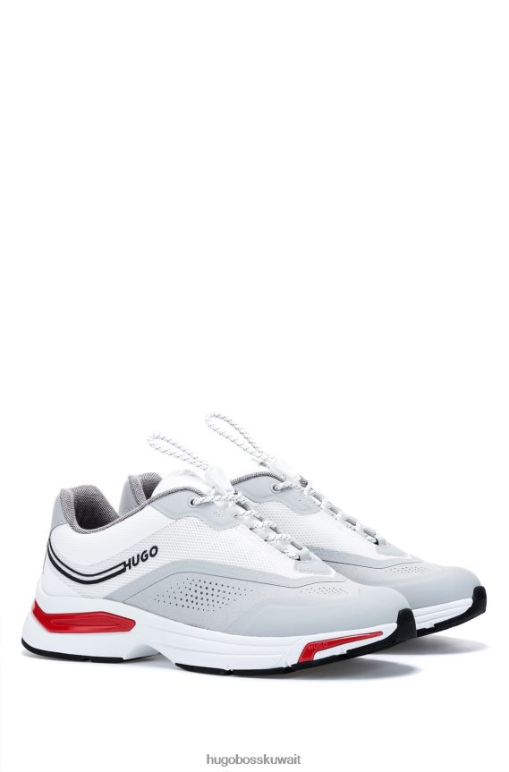 4TFNJN4916 رمادي فاتح Hugo Boss حذاء رياضي هوغو بمواد مختلطة مع تفاصيل الشعار باللون الرمادي الفاتح