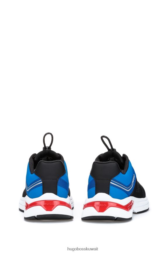 4TFNJN4917 أسود / أبيض / أزرق Hugo Boss حذاء رياضي من مواد مختلطة مع تفاصيل الشعار باللون الأسود