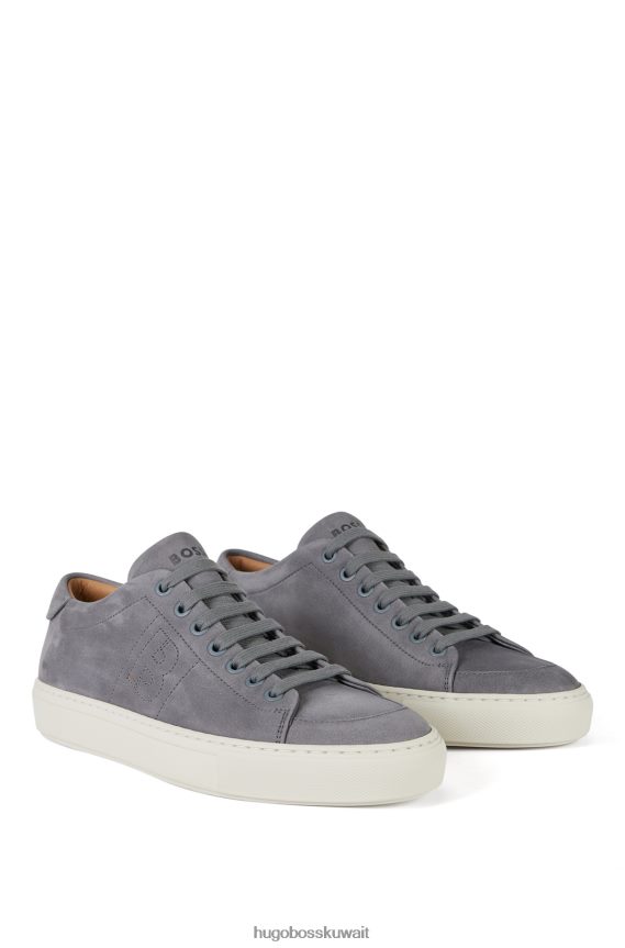 4TFNJN4918 رمادي Hugo Boss حذاء رياضي رمادي منخفض من جلد نوبوك مع تفاصيل حرف 'b'