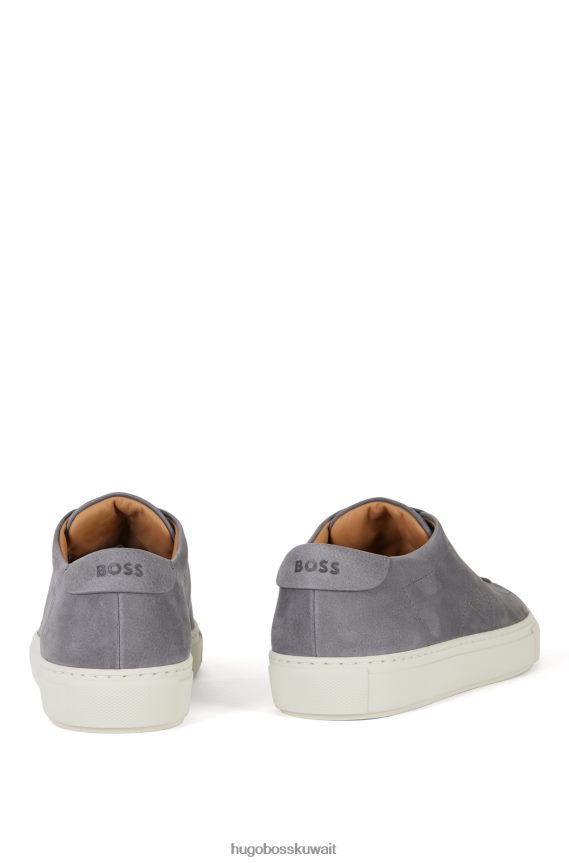 4TFNJN4918 رمادي Hugo Boss حذاء رياضي رمادي منخفض من جلد نوبوك مع تفاصيل حرف 'b'