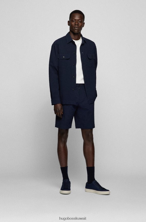 4TFNJN4919 أزرق غامق Hugo Boss حذاء رياضي منخفض من جلد نوبوك مع تفاصيل حرف 