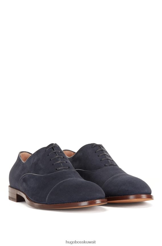 4TFNJN4920 أزرق غامق Hugo Boss حذاء أكسفورد هوغو باللون الأزرق الداكن مصنوع في إيطاليا من جلد الغزال ومقدمة قبعة