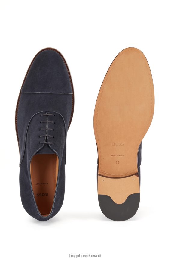 4TFNJN4920 أزرق غامق Hugo Boss حذاء أكسفورد هوغو باللون الأزرق الداكن مصنوع في إيطاليا من جلد الغزال ومقدمة قبعة