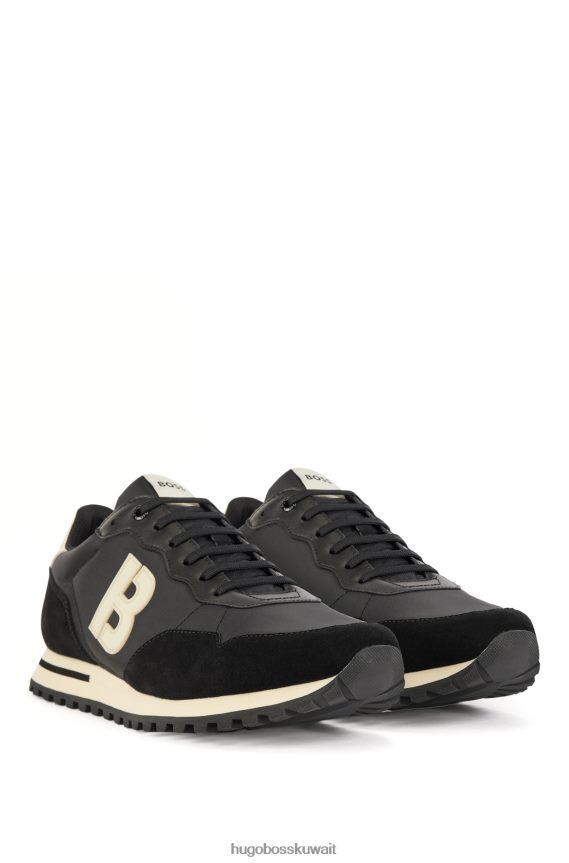4TFNJN4922 أسود Hugo Boss حذاء رياضي هوغو بمواد مختلطة مع تفاصيل حرف "b" باللون الأسود
