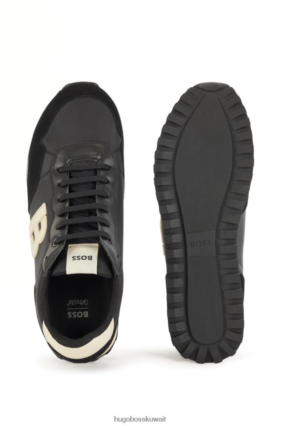4TFNJN4922 أسود Hugo Boss حذاء رياضي هوغو بمواد مختلطة مع تفاصيل حرف 