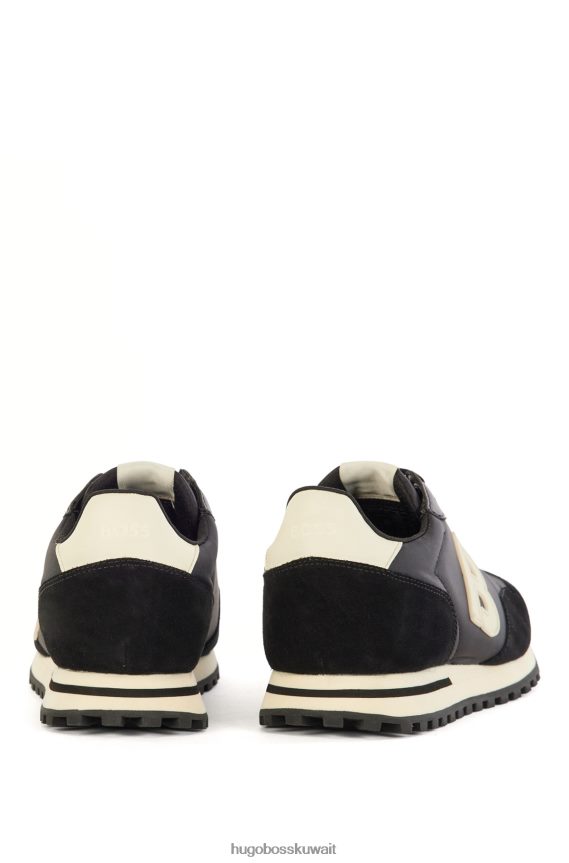 4TFNJN4922 أسود Hugo Boss حذاء رياضي هوغو بمواد مختلطة مع تفاصيل حرف 