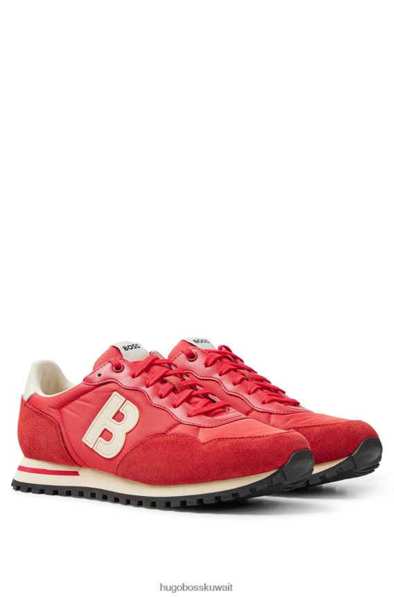 4TFNJN4923 أحمر Hugo Boss حذاء رياضي من مواد مختلطة مع تفاصيل حرف 'b' باللون الأحمر