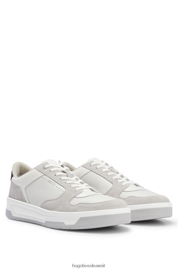 4TFNJN4926 أبيض Hugo Boss حذاء رياضي هوغو من الجلد المختلط باللون الأبيض مع تفاصيل الشعار