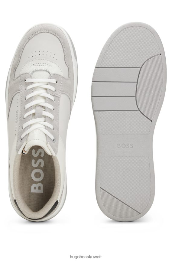 4TFNJN4926 أبيض Hugo Boss حذاء رياضي هوغو من الجلد المختلط باللون الأبيض مع تفاصيل الشعار