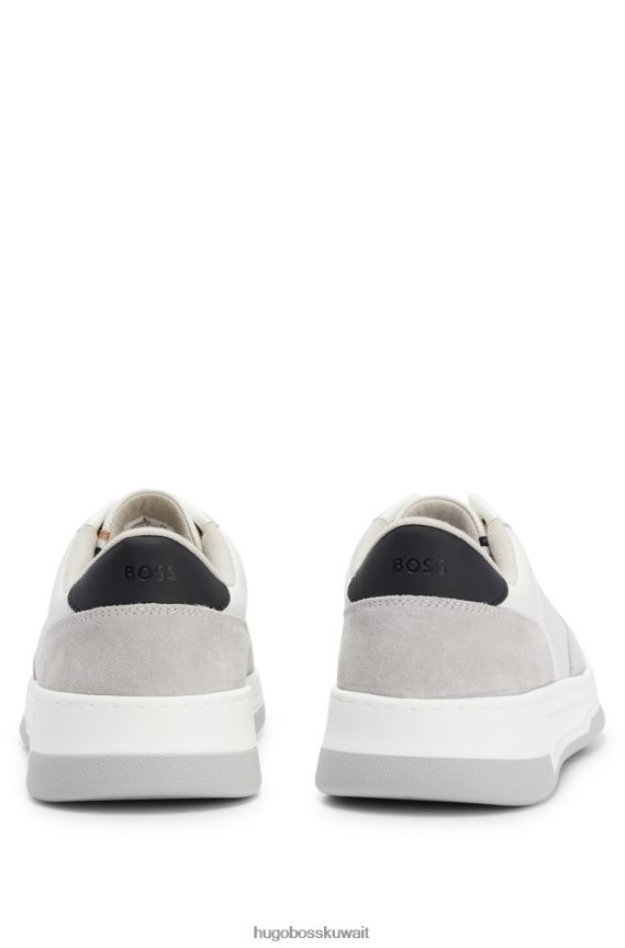 4TFNJN4926 أبيض Hugo Boss حذاء رياضي هوغو من الجلد المختلط باللون الأبيض مع تفاصيل الشعار