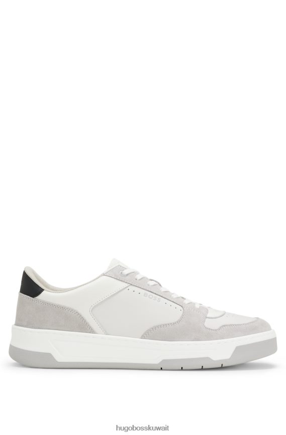 4TFNJN4926 أبيض Hugo Boss حذاء رياضي هوغو من الجلد المختلط باللون الأبيض مع تفاصيل الشعار
