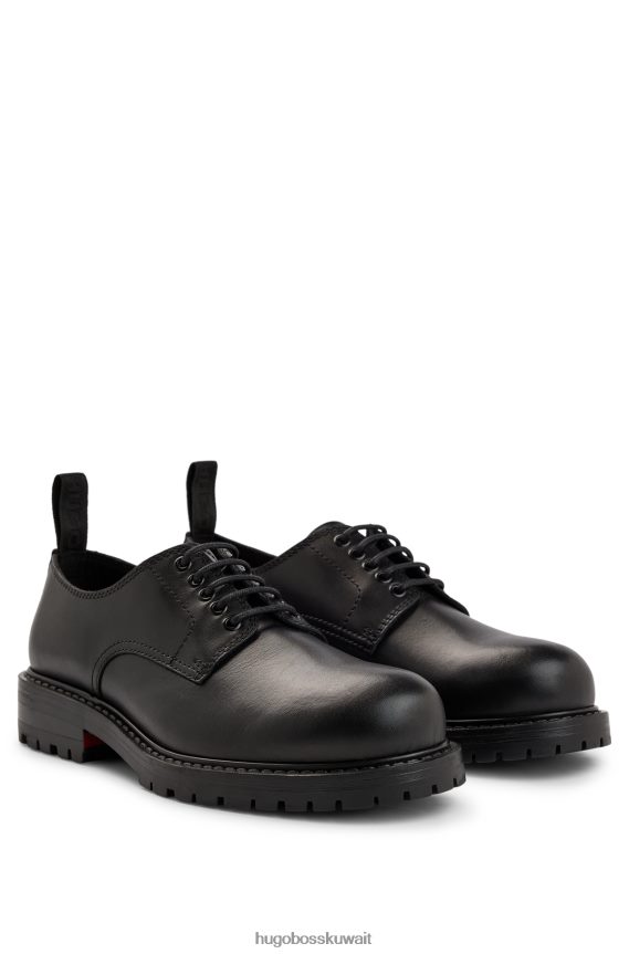 4TFNJN4927 أسود Hugo Boss حذاء هوغو من الجلد باللون الأسود مع نعل مطاطي