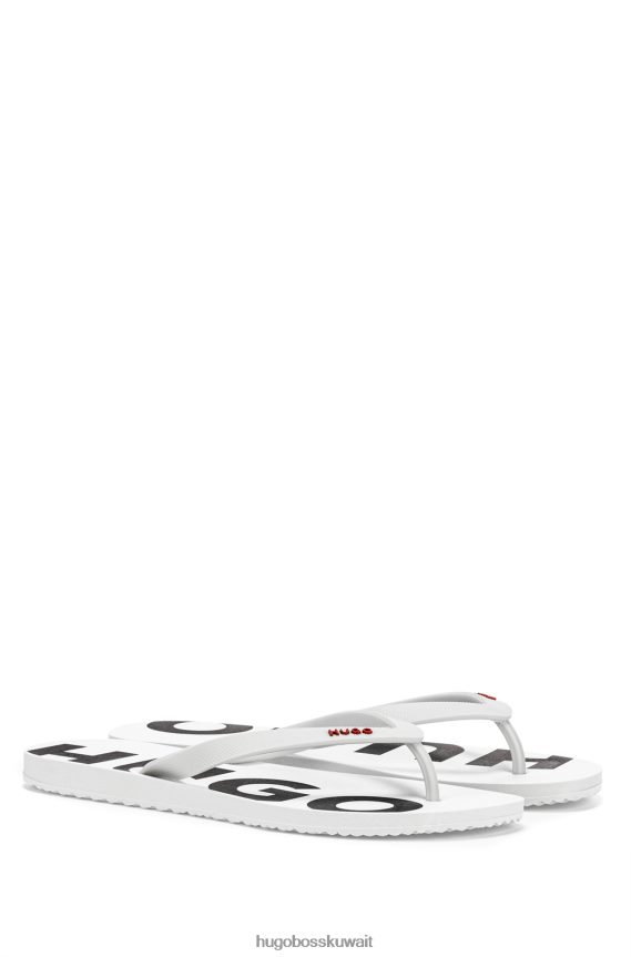 4TFNJN4930 أبيض Hugo Boss شبشب أبيض إيطالي الصنع مع تفاصيل شعار هوغو