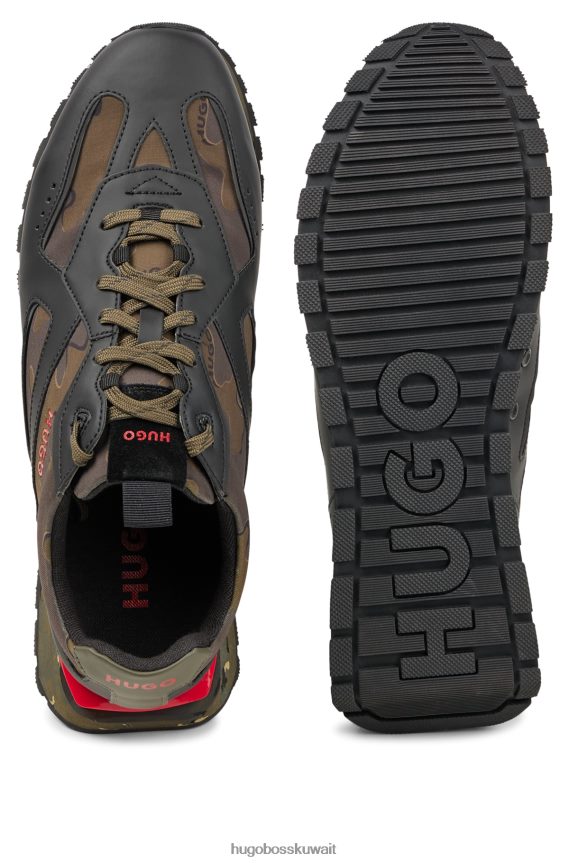 4TFNJN4933 منقوشة Hugo Boss حذاء رياضي منقوش بطبعة مموهة من Hugo مع جلد سويدي وشبكة