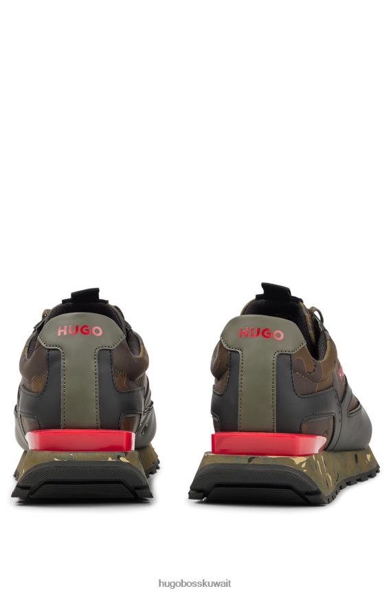 4TFNJN4933 منقوشة Hugo Boss حذاء رياضي منقوش بطبعة مموهة من Hugo مع جلد سويدي وشبكة