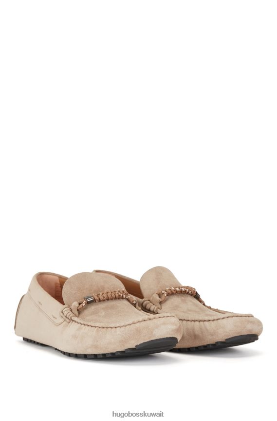 4TFNJN4935 اللون البيج Hugo Boss حذاء بدون كعب من جلد الغزال سهل الارتداء مزين بحبل يحمل العلامة التجارية باللون البيج