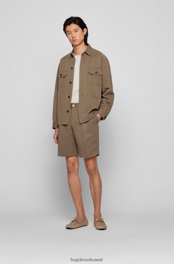 4TFNJN4935 اللون البيج Hugo Boss حذاء بدون كعب من جلد الغزال سهل الارتداء مزين بحبل يحمل العلامة التجارية باللون البيج