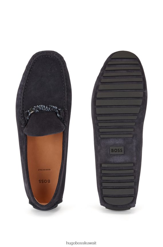 4TFNJN4936 أزرق غامق Hugo Boss حذاء بدون كعب من جلد الغزال باللون الأزرق الداكن مع زخرفة حبل تحمل علامة هوغو