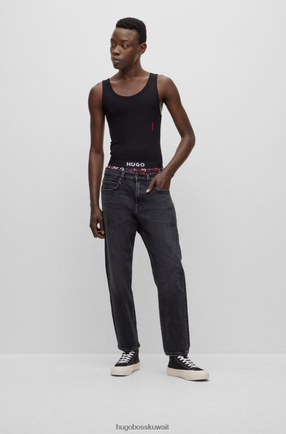 4TFNJN4937 أسود Hugo Boss حذاء رياضي عالي الجودة بممتص الصدمات المطاطي مع شعار هوغو باللون الأحمر باللون الأسود