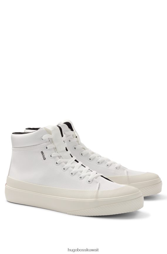 4TFNJN4938 أبيض Hugo Boss حذاء رياضي هوغو مطاطي عالي الجودة باللون الأبيض مع ملصق شعار أحمر