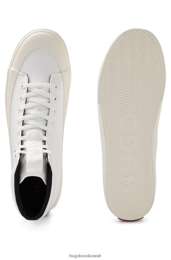 4TFNJN4938 أبيض Hugo Boss حذاء رياضي هوغو مطاطي عالي الجودة باللون الأبيض مع ملصق شعار أحمر