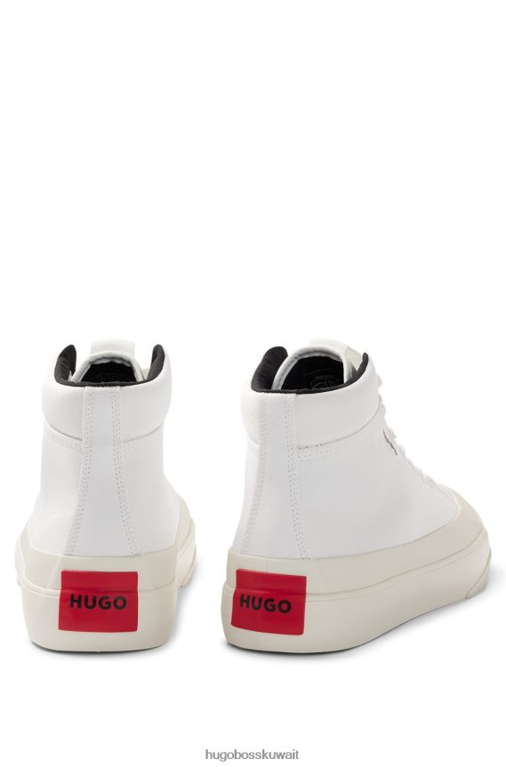 4TFNJN4938 أبيض Hugo Boss حذاء رياضي هوغو مطاطي عالي الجودة باللون الأبيض مع ملصق شعار أحمر
