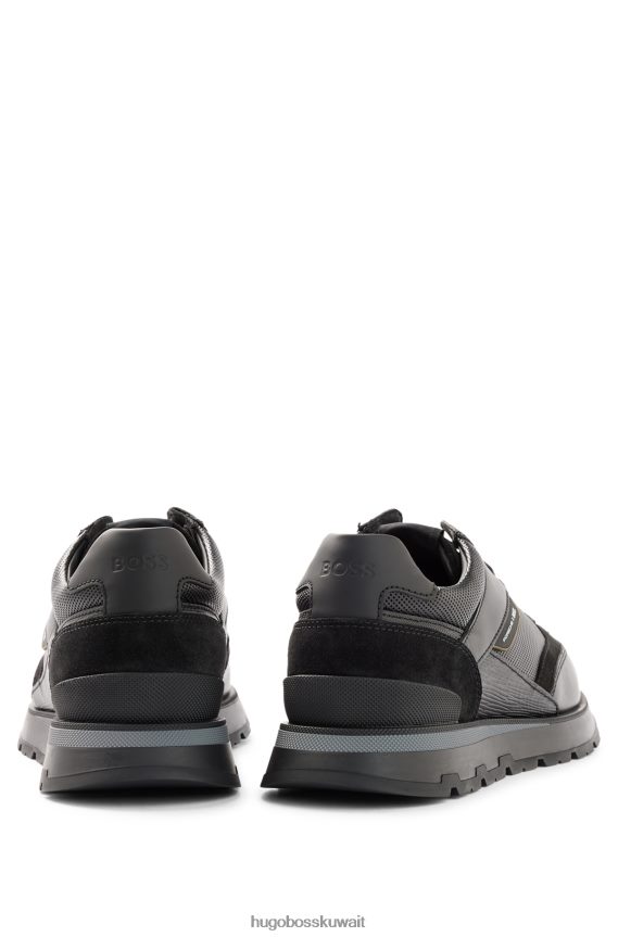 4TFNJN4940 أسود Hugo Boss حذاء رياضي من الجلد من بورشه X مع شريط خلفي ذهبي اللون