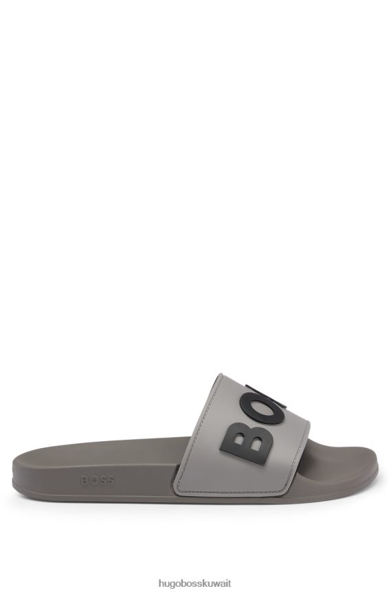 4TFNJN4941 رمادي Hugo Boss شرائح Hugo إيطالية الصنع مع شعار متباين مرتفع باللون الرمادي