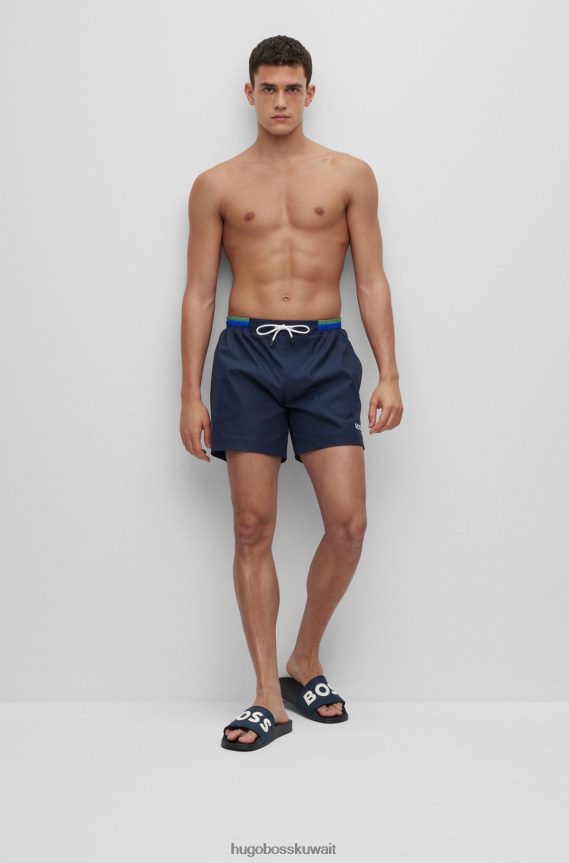 4TFNJN4942 أزرق غامق Hugo Boss شرائح إيطالية الصنع مع شعار متباين مرتفع باللون الأزرق الداكن