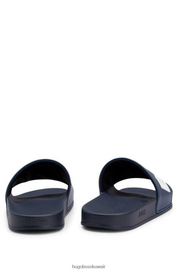 4TFNJN4942 أزرق غامق Hugo Boss شرائح إيطالية الصنع مع شعار متباين مرتفع باللون الأزرق الداكن