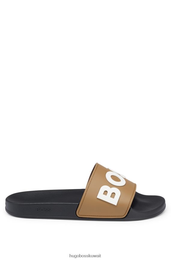 4TFNJN4943 اللون البيج Hugo Boss شرائح بيج إيطالية الصنع مع شعار هوغو متباين مرتفع