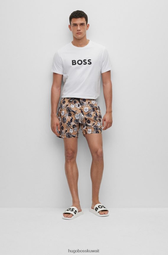 4TFNJN4944 أبيض Hugo Boss شرائح إيطالية الصنع مع شعار متباين مرتفع باللون الأبيض