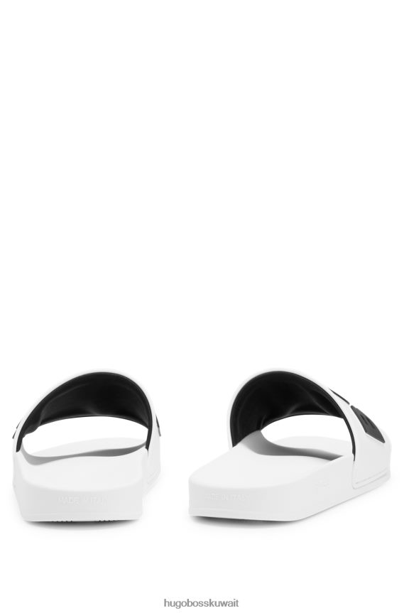 4TFNJN4944 أبيض Hugo Boss شرائح إيطالية الصنع مع شعار متباين مرتفع باللون الأبيض