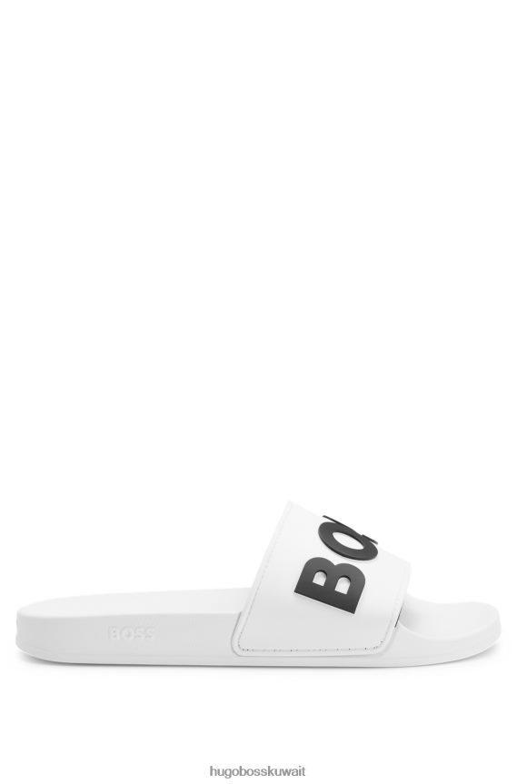 4TFNJN4944 أبيض Hugo Boss شرائح إيطالية الصنع مع شعار متباين مرتفع باللون الأبيض