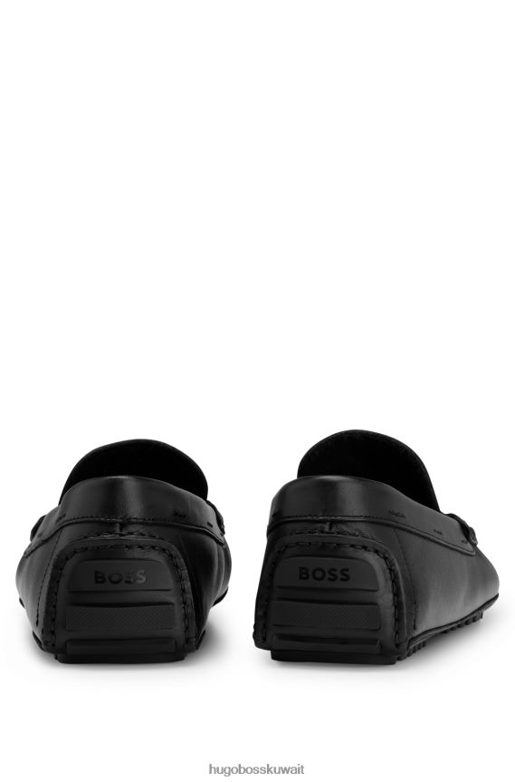 4TFNJN4947 أسود Hugo Boss حذاء موكاسين من هوغو مصنوع من الجلد مع زخرفة تحمل العلامة التجارية باللون الأسود