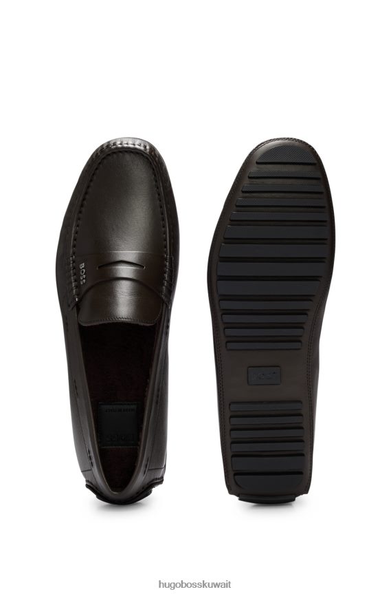 4TFNJN4948 بني غامق Hugo Boss حذاء بدون كعب بنعل السائق مصنوع من الجلد مع زخرفة باللون البني الداكن من هوغو