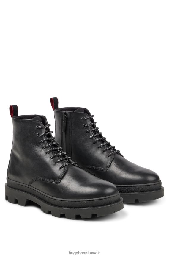 4TFNJN4953 أسود Hugo Boss حذاء هوغو أسود من الجلد الناعم مع نعل مطاطي مكتنز