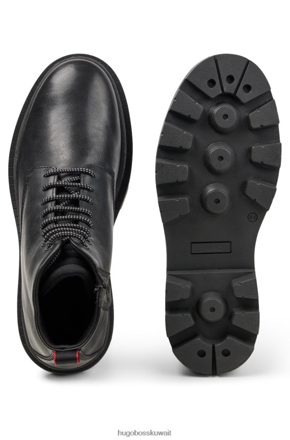 4TFNJN4953 أسود Hugo Boss حذاء هوغو أسود من الجلد الناعم مع نعل مطاطي مكتنز